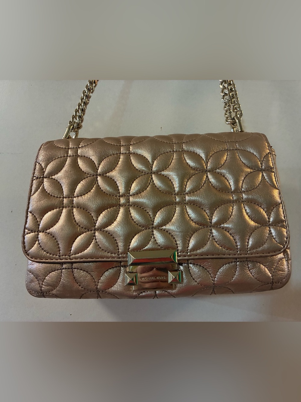 Quilted Metallic Shoulder/Crossbody Bag - Rose Gold - Picture 2 of 8
